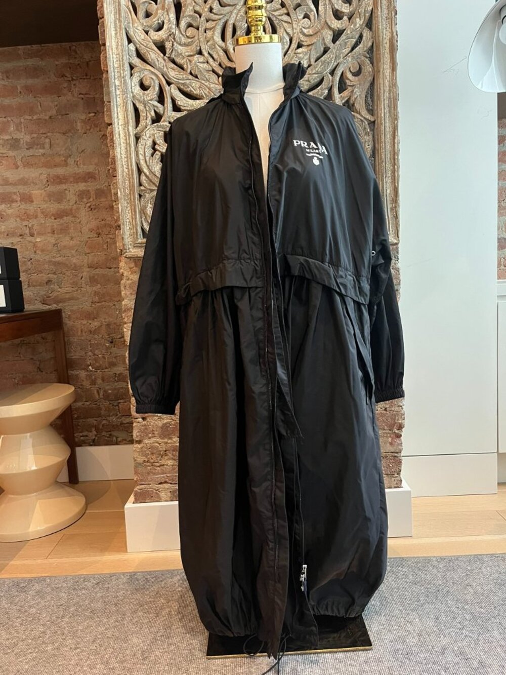 Prada Black Re-Nylon Hooded Long Trench Coat Parka Raincoat
